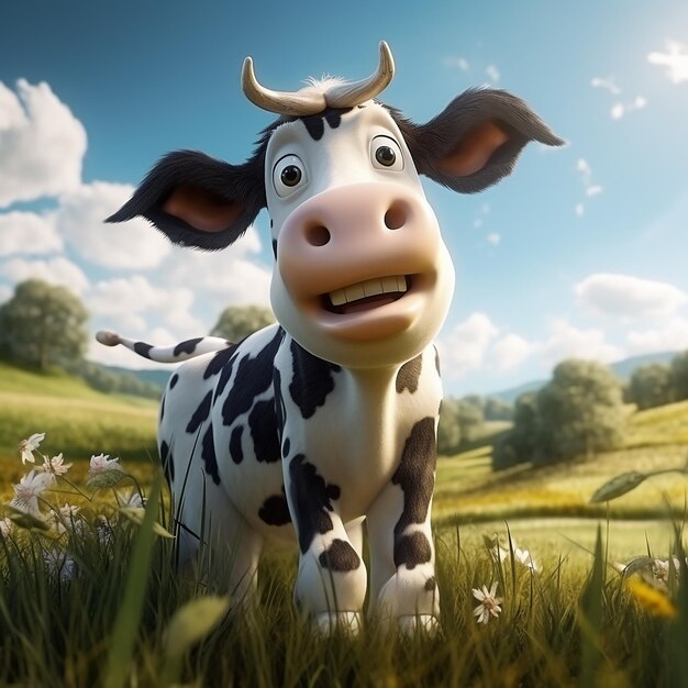 3d photo of cartoonish character of cow