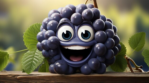 Photo a 3d photo of cartoonish grapes character