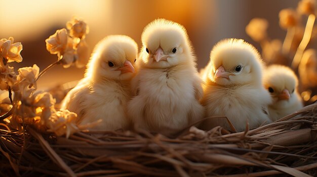 Photo 3d photo of a chicken and chicks wallpaper