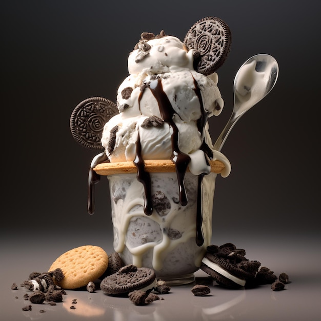 3d photo of cookies and creamy ice cream