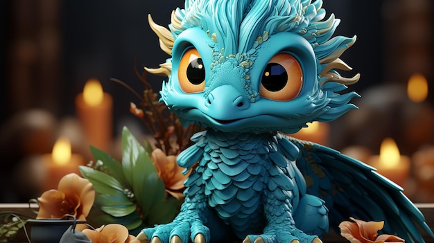 3d photo of cute dragon character design