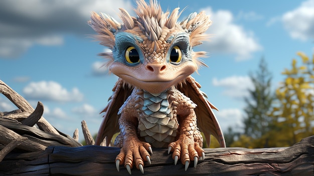 3d photo of cute dragon character design