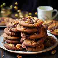 Photo 3d photo of delicious chocolate chip cookies in the abstract background