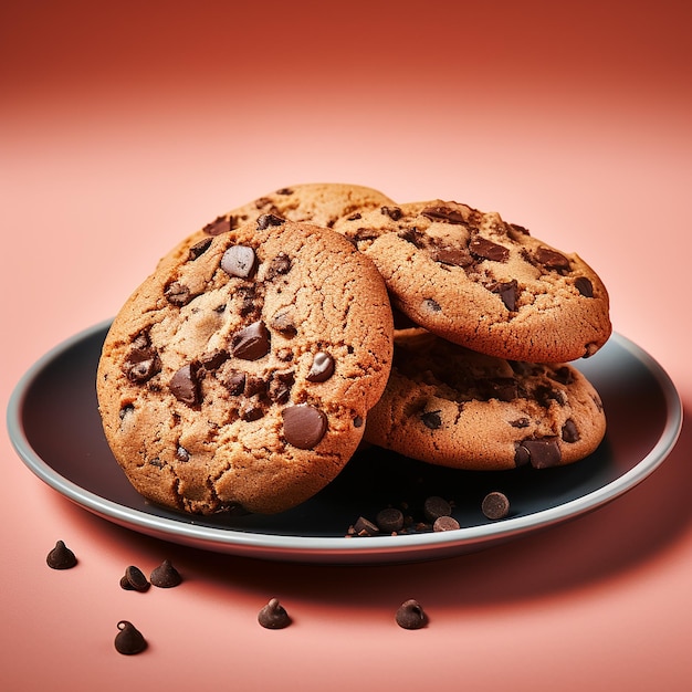 3d photo of delicious chocolate chip cookies in the abstract background