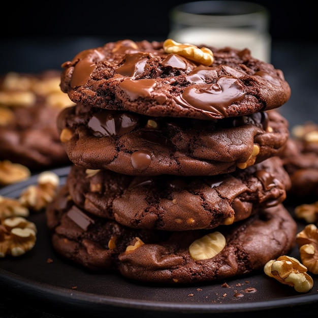 3d photo of delicious chocolate chip cookies in the abstract background