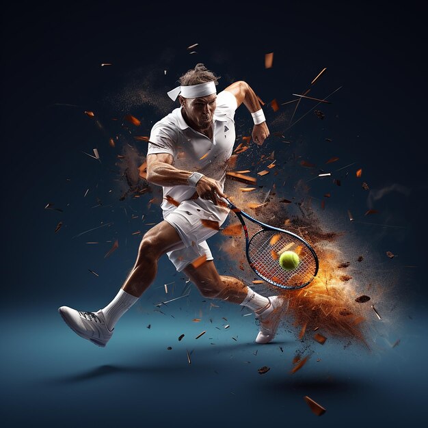 Photo 3d photo of digital art tennis player made with generative ai