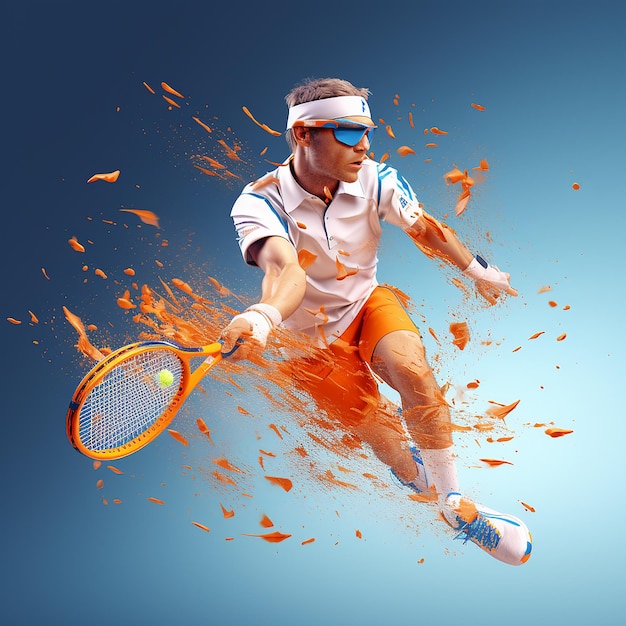 Photo 3d photo of digital art tennis player made with generative ai