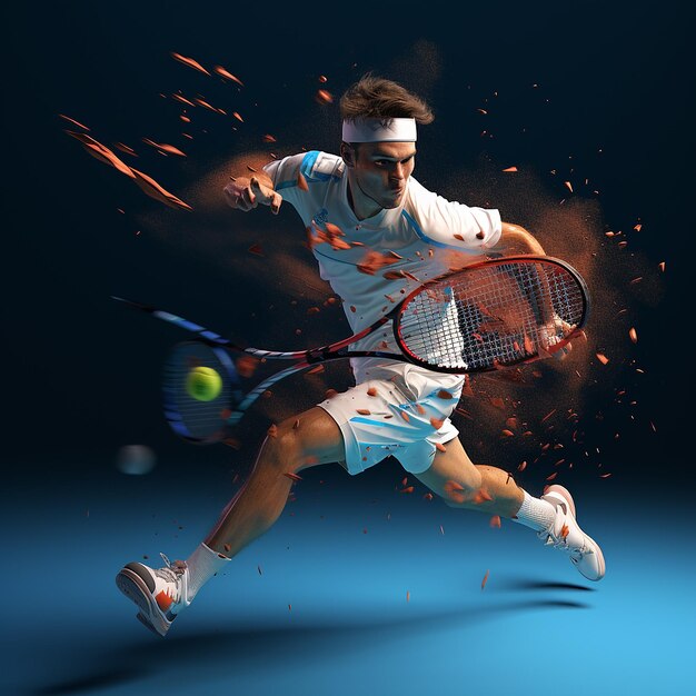 Photo 3d photo of digital art tennis player made with generative ai