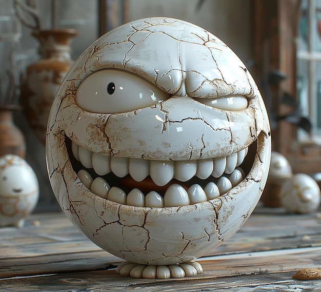 a 3d photo of egg smile character design