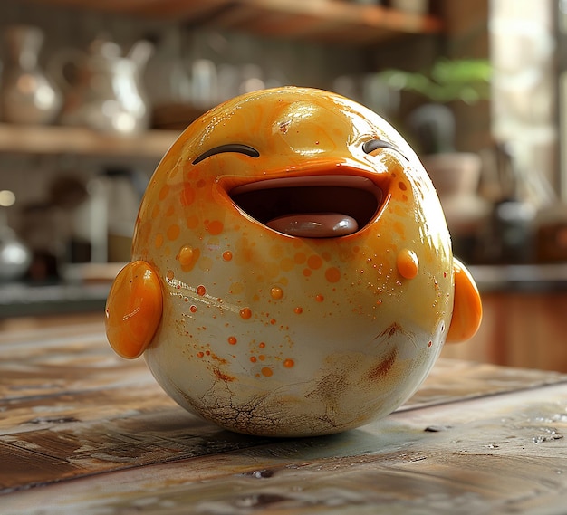 a 3d photo of egg smile character design