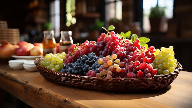 Foto foto 3d di una carta da parati di un cesto di frutta