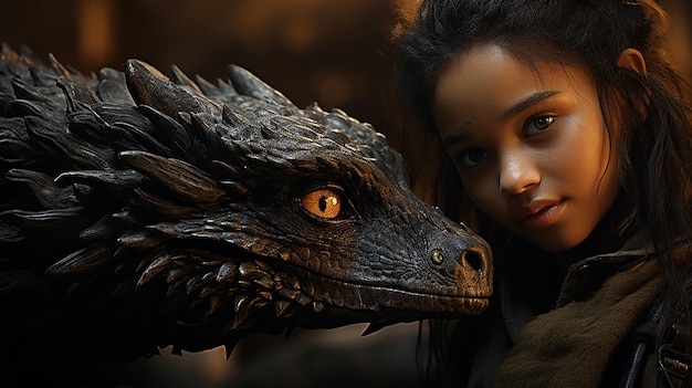 3d photo of girl with dragon