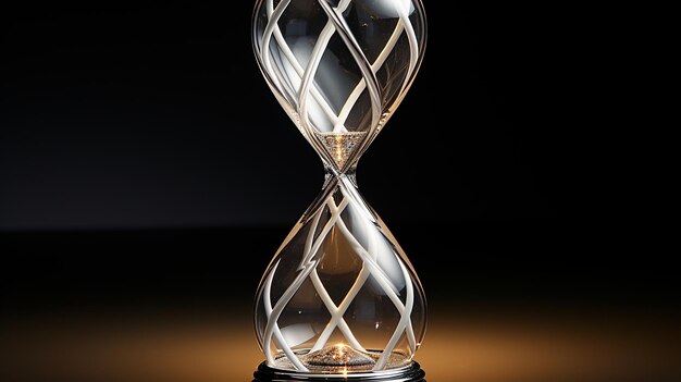 3d photo of a Hourglass on wooden desk against blurred lights background wallpaper