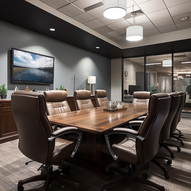 3d photo of modern conference room with table and chairs made with generative ai