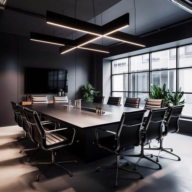 3d photo of modern conference room with table and chairs made with generative ai