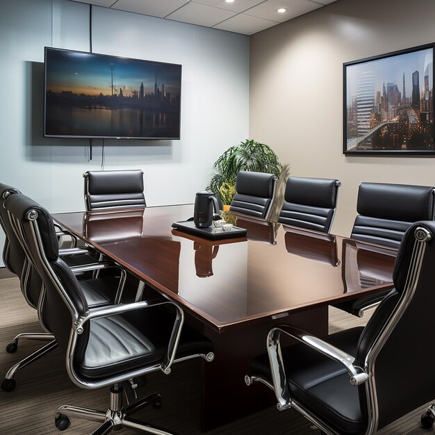 Photo 3d photo of modern conference room with table and chairs made with generative ai