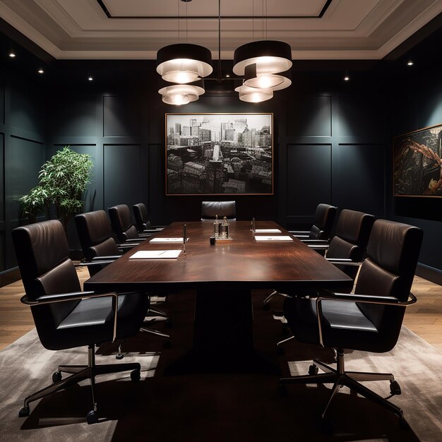 3d photo of modern conference room with table and chairs made with generative ai