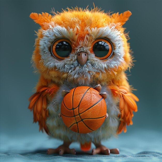 3d photo of owl with ball character design