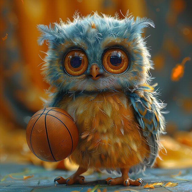 3d photo of owl with ball character design