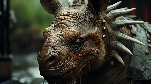 ジャングルのワールペーパーの3D写真A Rhinoceros in the Jungle