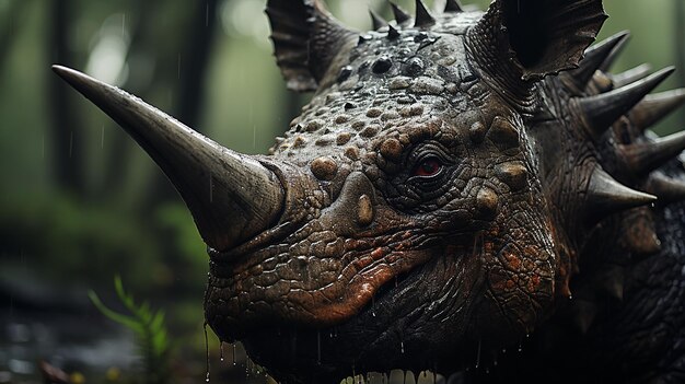 ジャングルのワールペーパーの3D写真A Rhinoceros in the Jungle