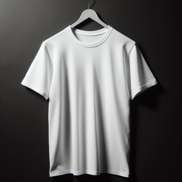 3D-фото, показывающее простую белую футболку на черном фоне