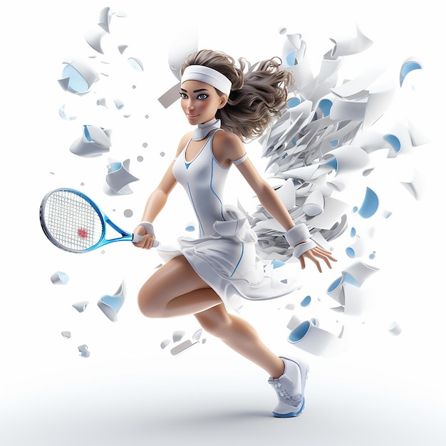 3d photo of tennis player cartoon girl made with generative ai