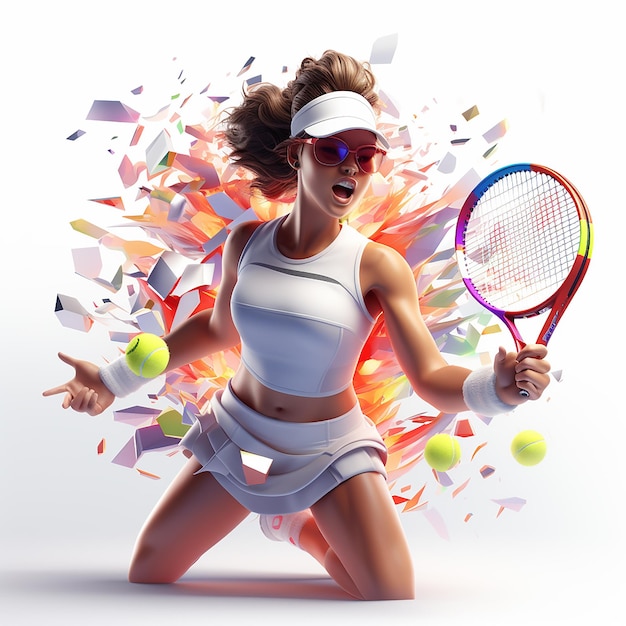 테니스 선수 만화 소녀의 3D 사진은 생성 AI로 만들어졌습니다.