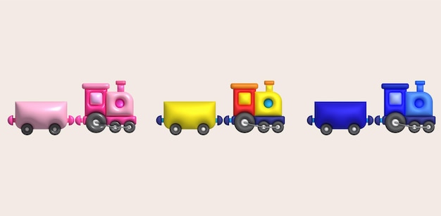 3D-pictogram kinderen constructor trein met aanhangwagens Het concept van voorschoolse educatie