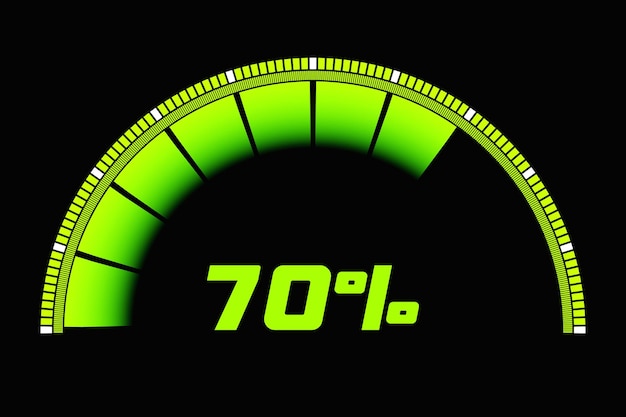 3D-pictogram van het illustratiecontrolepaneel met indicator 70 Normaal risicoconcept op snelheidsmeter Kredietbeoordelingsschaal