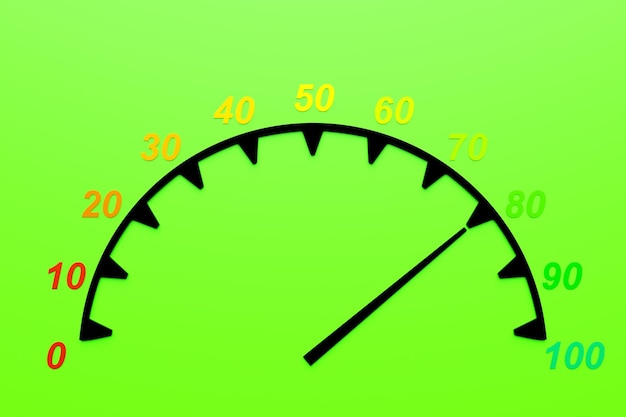 Foto 3d-pictogram van het illustratiecontrolepaneel met indicator 80 normaal risicoconcept op snelheidsmeter kredietbeoordelingsschaal