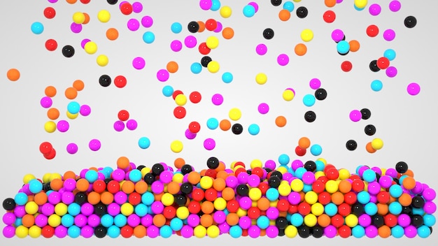 Immagine 3d, palline colorate su uno sfondo bianco. oggetto dell'illustrazione, un mucchio di palline e bolle di diversi colori.