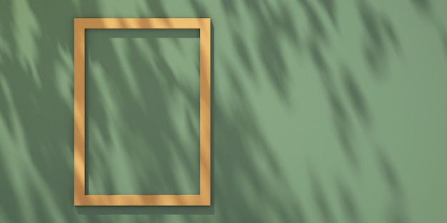 3D picture frame on shelf with tree shadow on green and orange wall product mockup background