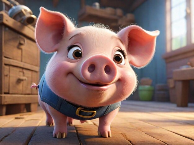 A 3d pig cartoon character