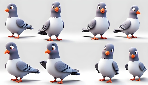 Photo 3d pigeon character set