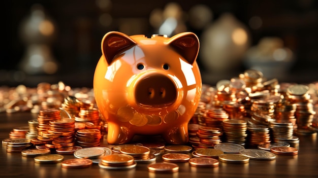 3D piggy bank on brown