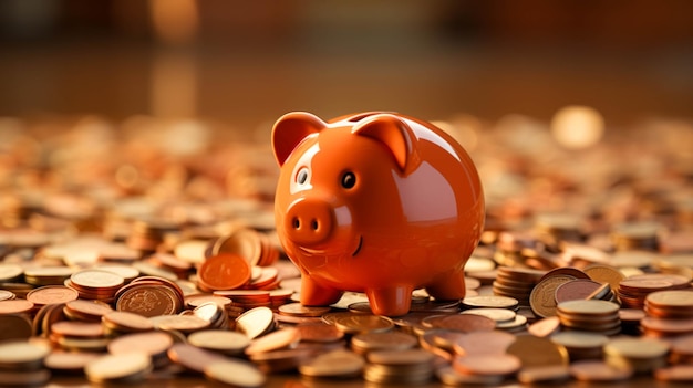 3D piggy bank on brown