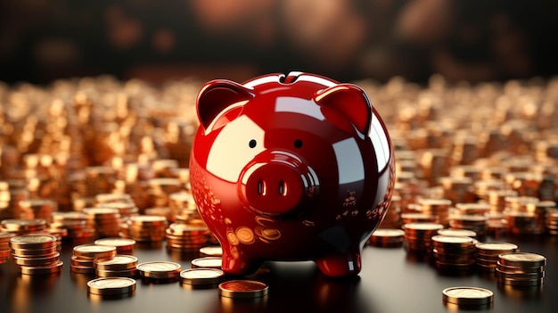 Photo 3d piggy bank on maroon