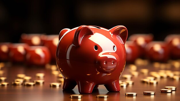 3D piggy bank on maroon