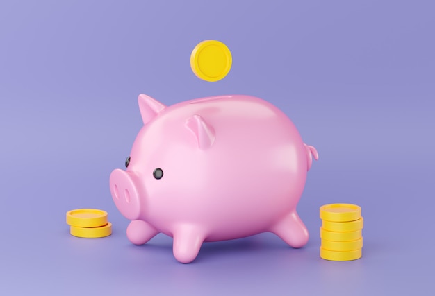 3d piggy bank with falling money