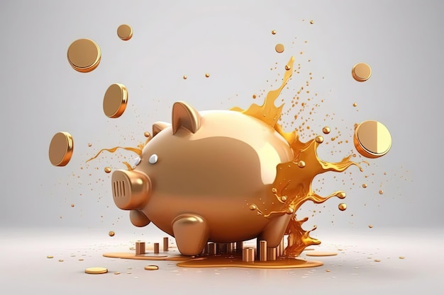 3D piggy bank with splashing coins Fun and playful design financial savings investment and money management financial planning and budgeting Generative AI