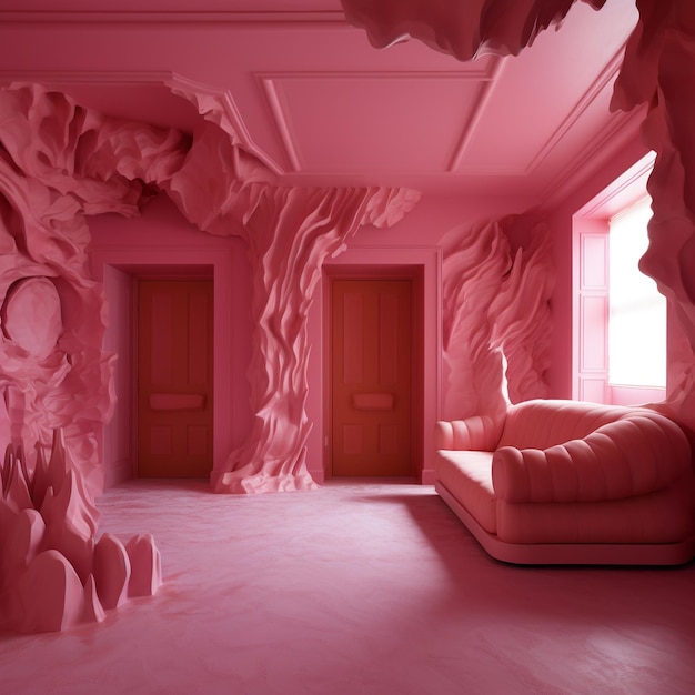 Photo 3d pink bedroom interior model design