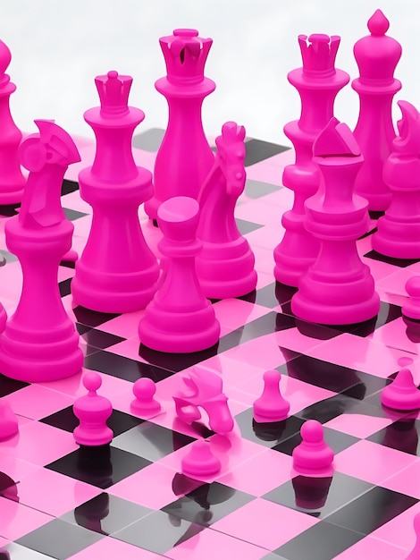 Photo 3d pink chess pieces in board ai image