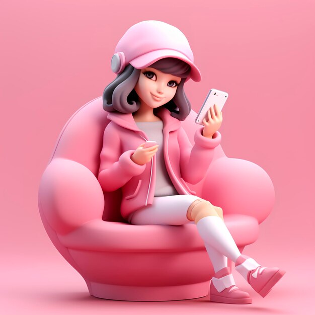 Photo 3d pink doll