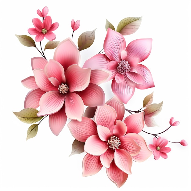 3D Pink Flower samen Clipart volledige pagina witte achtergrond