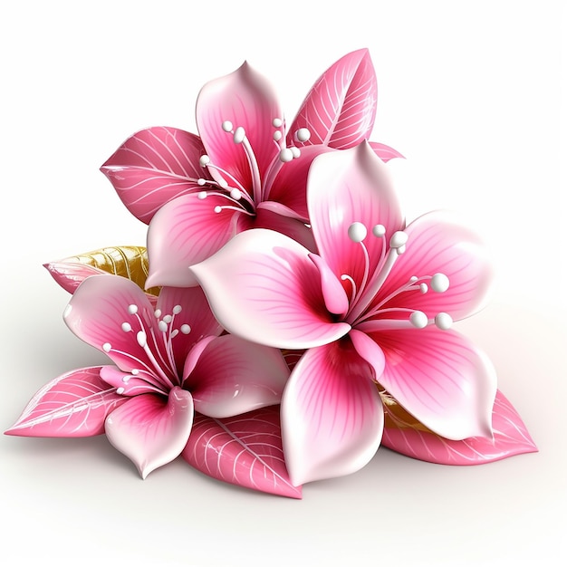3D Розовый цветок вместе Клипарт полная страница белый фон