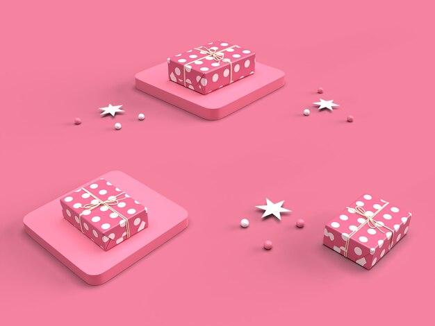 3d Pink Gift Box with polka dot pattern