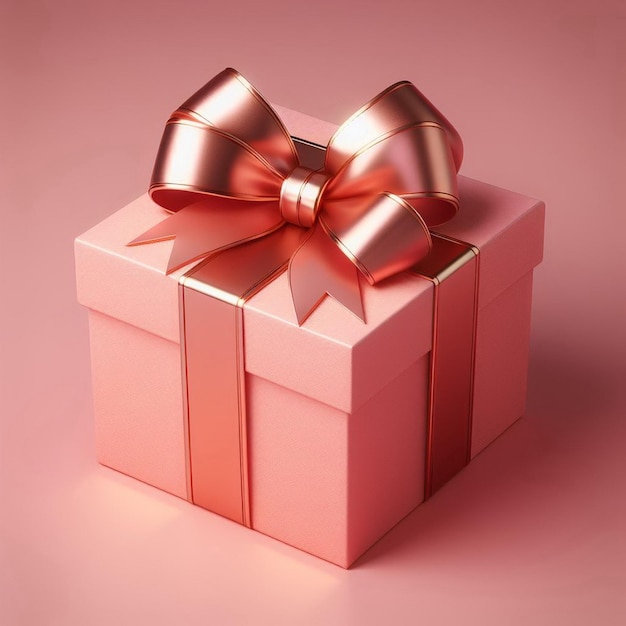 3d pink gift box with red ribbon in pale pink background