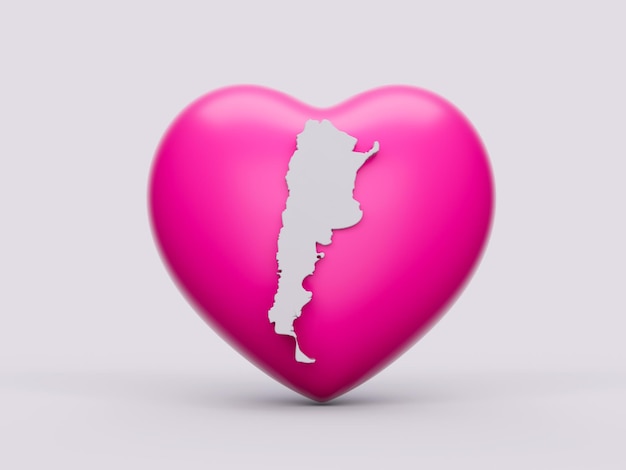 3d Pink Heart With 3d White Map Of Argentina Isolated On White Background 3d Illustration