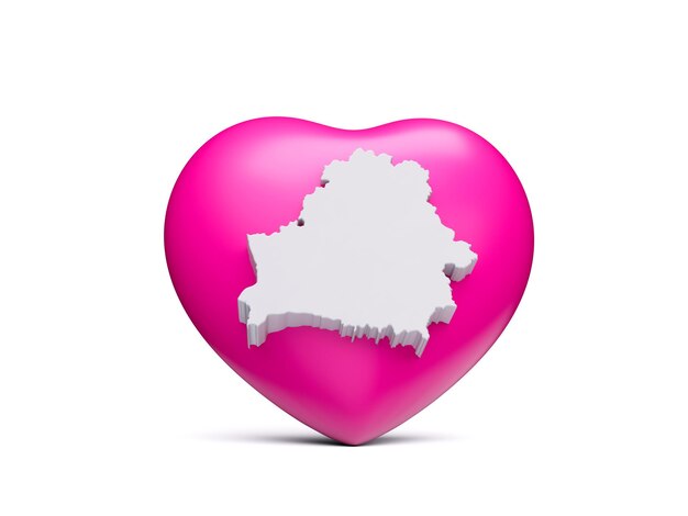 3d Pink Heart With 3d White Map Of Belarus Isolated On White Background 3d illustration